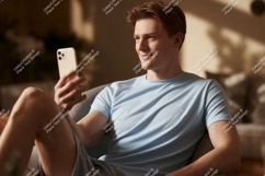 Man holding phone looking away image Product Image 1
