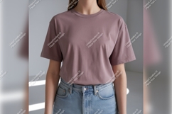 Woman Wearing A Tshirt Mockup With Jeans Product Image 1