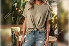 Woman Wearing Olive Tshirt Mockup Outdoors Product Image 1