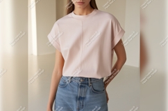 Woman Wearing A Light Pink Tshirt Mockup Product Image 1