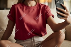 Crimson tee casual selfie phone Product Image 1