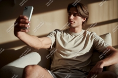 Man taking selfie with phone casual indoor Product Image 1