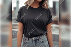 Woman In Gray Tshirt Mockup And Jeans Product Image 1