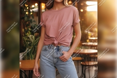 Woman In Tshirt Mockup Posing Outdoors Product Image 1
