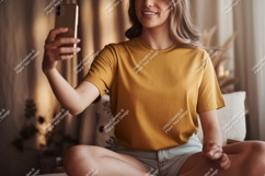 Woman taking selfie with phone casual comfortable Product Image 1