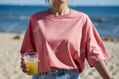 Pink shirt beverage beach ocean Product Image 1