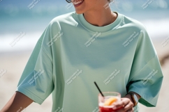 Mint green t shirt beach drink image Product Image 1