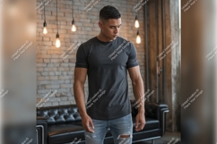 Man In Tshirt Mockup Looking Down Product Image 1