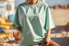 Mint oversized t shirt beach drink image Product Image 1