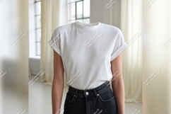 White Tshirt Mockup On Headless Female Figure Product Image 1
