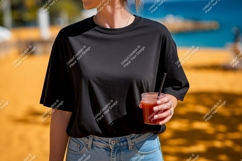 Black t shirt drink beach image Product Image 1