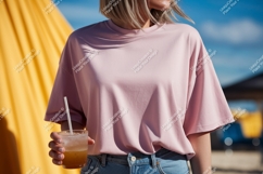 Pink shirt casual drink beverage Product Image 1
