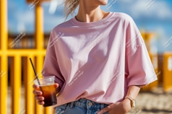 Woman holding sunglasses and drink on beach ocean Product Image 1