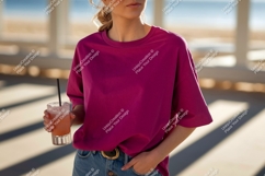 Magenta shirt denim jeans drink image Product Image 1