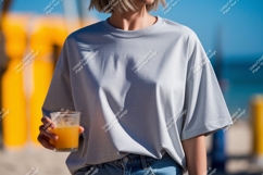 Gray shirt beverage outdoor beach Product Image 1