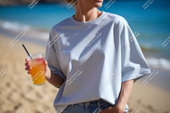 Woman holding drink on beach beverage glass Product Image 1