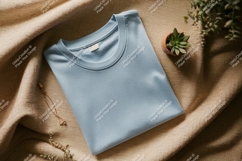 Light blue t shirt mockup with plant and jewelry clothing Product Image 1