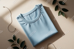 Light blue t shirt with leaves and necklace clothing Product Image 1