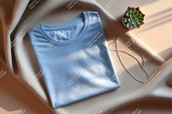 Light blue t shirt mockup with succulent and necklace Product Image 1