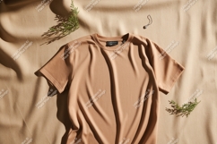 Tan t shirt with green sprigs and necklace beige Product Image 1