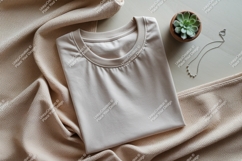 Neutral toned t shirt draped with fabric mockup Product Image 1