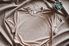Tan t-shirt mockup with succulent and necklace neutral Product Image 1