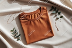 Terracotta shirt gold necklace eucalyptus leaves image Product Image 1