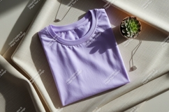 Folded lavender t shirt with succulent and jewelry Product Image 1