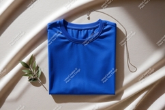 Folded blue shirt with necklace and leaf Product Image 1