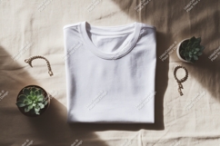 Folded white t shirt with plants and jewelry mockup Product Image 1