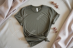 Olive green t shirt mockup with necklace image Product Image 1