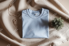 Blue t shirt pearl necklace plant mockup Product Image 1