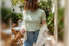 Woman In Tshirt Mockup Outdoors Casual Style Product Image 1