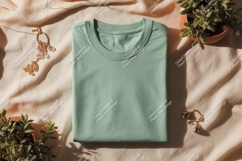 Mint green t shirt with gold jewelry and plants image Product Image 1