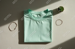 Mint green t shirt with bracelets and plant clothing Product Image 1