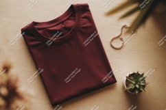 Maroon t shirt jewelry plant mockup clothing apparel Product Image 1
