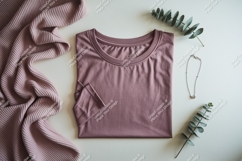 Mauve shirt with ribbed fabric and jewelry image Product Image 1