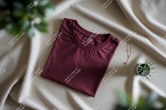 Maroon t shirt with gold necklace and plant mockup Product Image 1