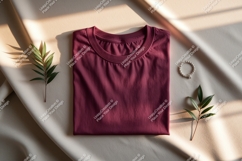 Maroon t shirt with leaves and bracelet mockup clothing Product Image 1