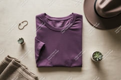 Folded plum t shirt with accessories image Product Image 1