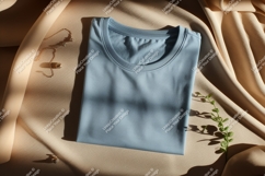 Blue t shirt with jewelry and plant clothing mockup Product Image 1