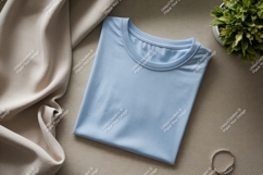 Light blue t shirt draped fabric mockup t-shirt Product Image 1