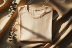 Folded beige t shirt with pearl necklace Product Image 1