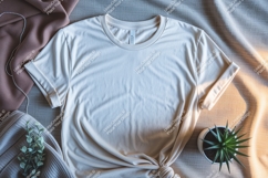 Cream t shirt mockup with plant and fabric image Product Image 1