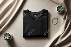 Folded black t shirt with plants and bracelet Product Image 1