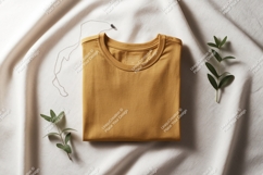 Mustard yellow t shirt silver necklace green leaves Product Image 1