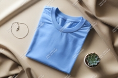Blue t shirt with silver necklace and succulent clothing Product Image 1