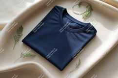 Dark blue t shirt mockup with greenery t-shirt clothing Product Image 1