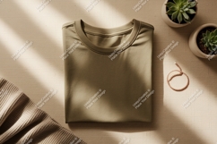 Folded olive green t shirt mockup image Product Image 1