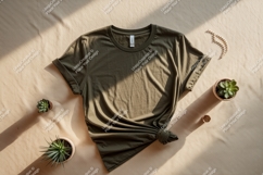 Olive green t shirt mockup with plants image Product Image 1